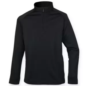 image of Henbury Mens Quarter Zip Long Sleeve Top (M) (Black)