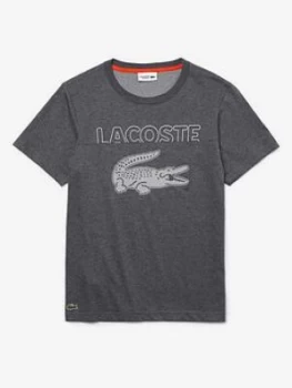 Image of Lacoste Lacoste Oversized Croc Logo T Shirt, Grey Size M Men
