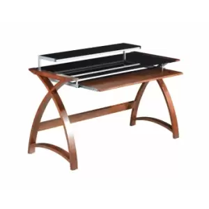 Jual Helsinki Large Curve Glass Laptop Desk with Keyboard Tray, Walnut