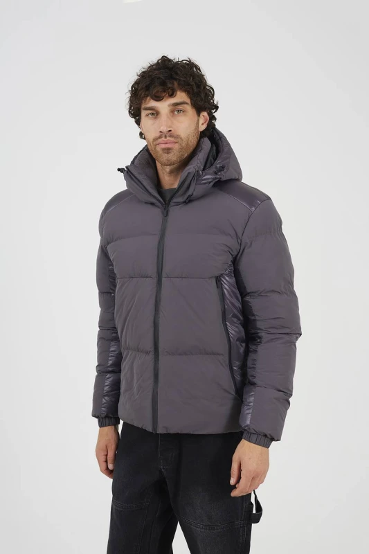 Image of Brave Soul Brave Soul Men Padded Hooded Zip-Up Jacket in Grey Size: X-Large Grey XL Male 5063487289851