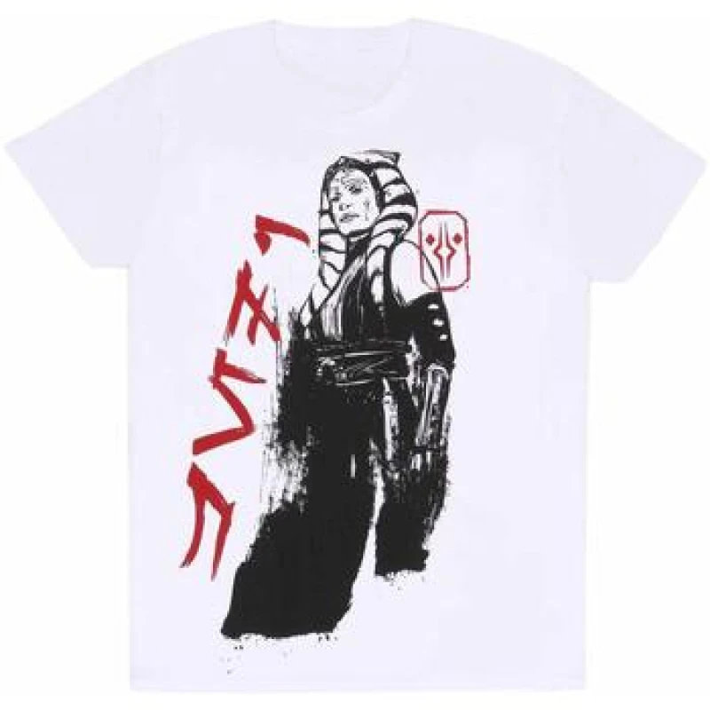 Image of Star Wars Ahsoka Ink Text T-Shirt White male