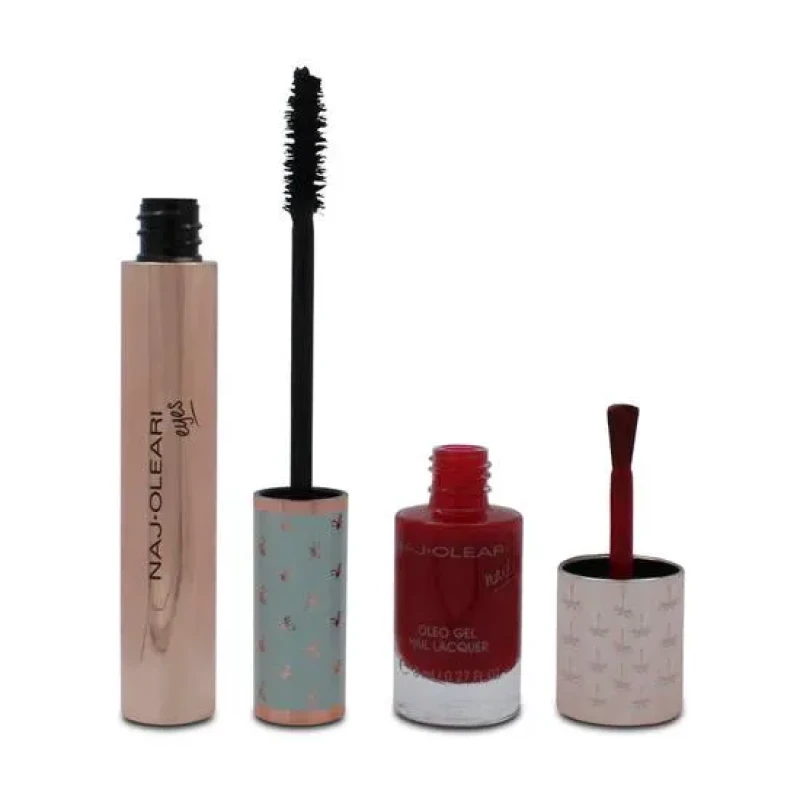 Image of Naj Oleari Gift Set 14ml Wear The Volume Mascara + 8ml Oleo Gel Nail Lacquer 22 Red + Pouch