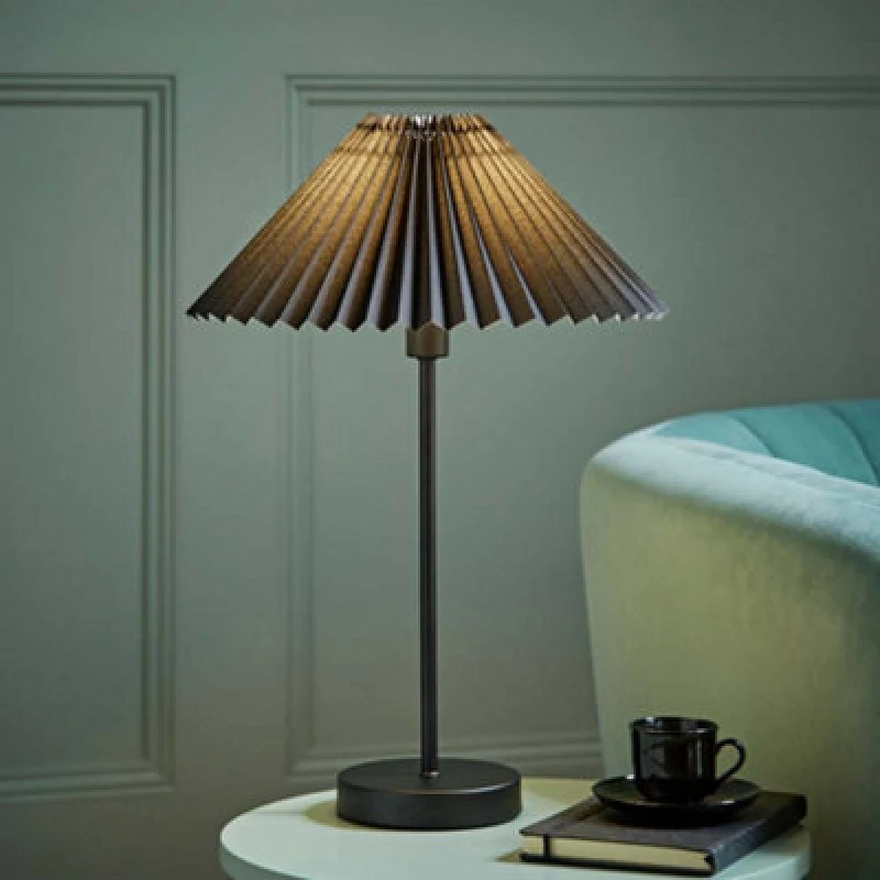 Image of ValueLights Akira Pleated Shade Table Lamp with LED Bulb Black