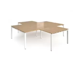 image of Bench Desk 4 Person With Return Desks 2800mm Oak Tops With White Frames Adapt