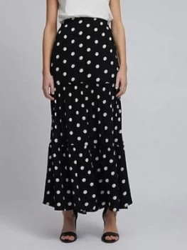 image of Dorothy Perkins Polka Dot Tiered Maxi Skirt - Black