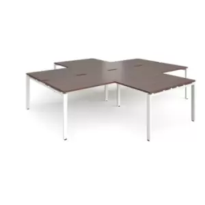 image of Bench Desk 4 Person With Return Desks 3200mm Walnut Tops With White Frames Adapt