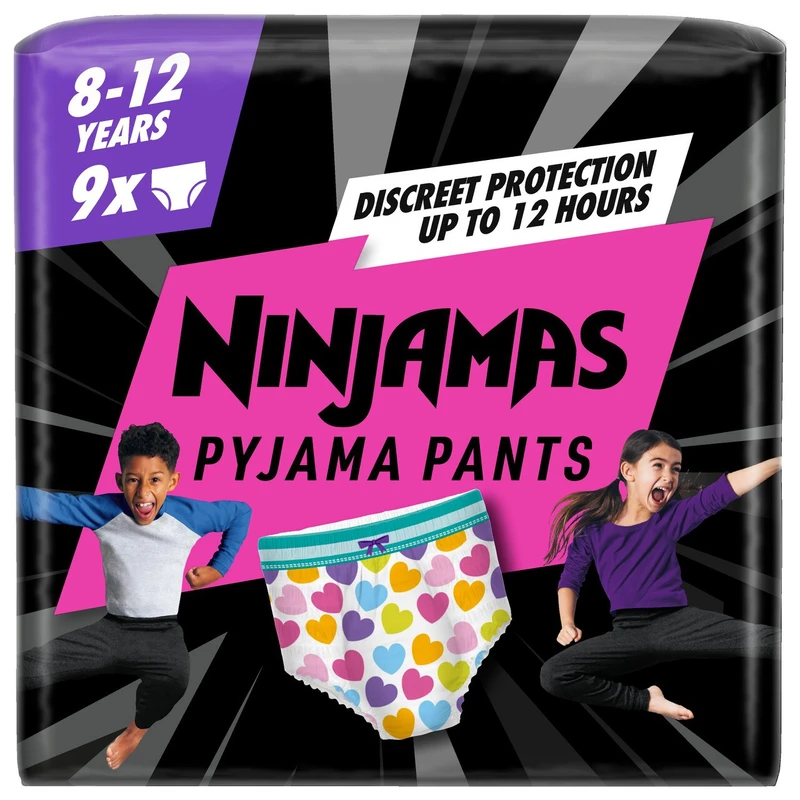 Image of Pampers Ninjamas Pyjama Pants Unisex Hearts, 4 - 7 Years, 10 Pyjama Pants 112711683
