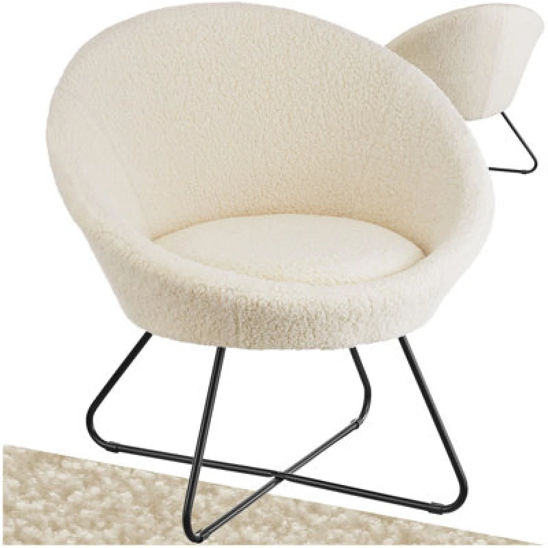 Image of Tectake 1 Accent Chair Centera - Boucle Or Velvet Fabric, Curved Backrest, And Steel Frame Armchair - Boucle Off-White