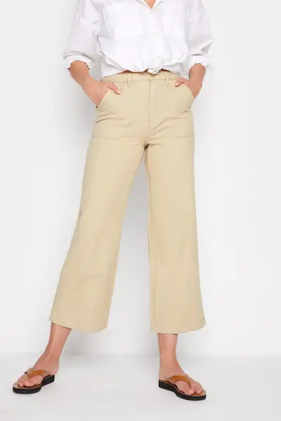Image of Long Tall Sally Tall Wide Leg Cropped Trousers Cream