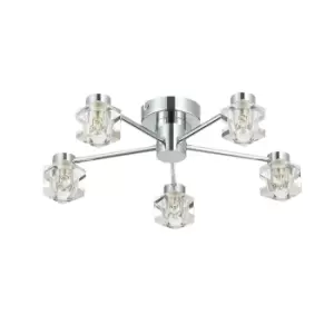 Image of Contemporary Multi Arm Semi Flush Ceiling 5 Light Chrome, Crystal
