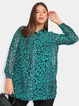 Image of Yours Animal Boyfriend Shirt, Green, Size 14, Women