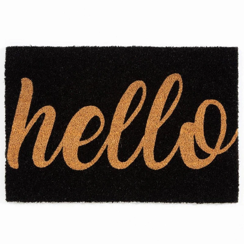 Image of Esselle Astley Printed PVC Backed Coir Printed Hello Doormat Black unisex