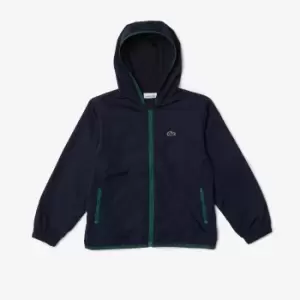 Image of Lacoste Boys' Heritage Graphic Crocodile Design Light Zippered Jacket Size 16 yrs Navy Blue / Green