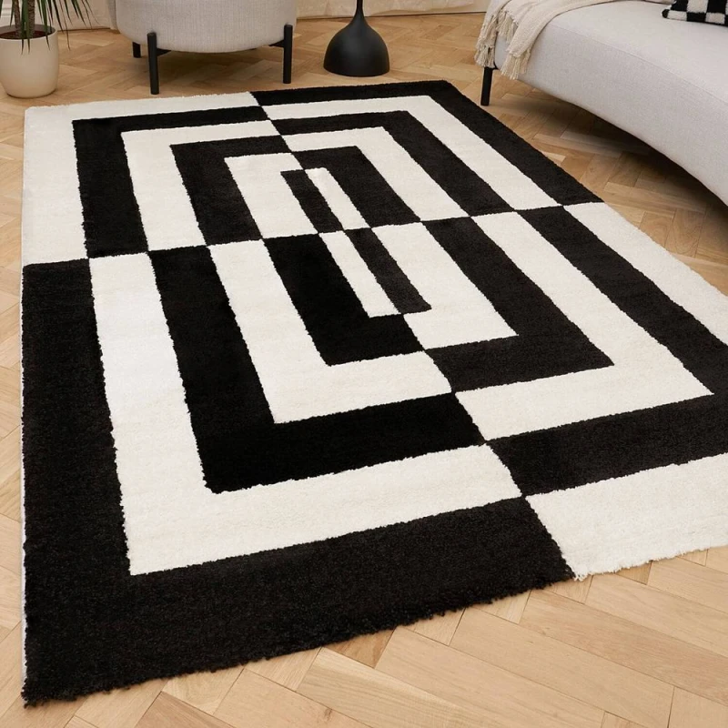 Image of THE RUGS Joli Geometric Soft & Dense Pile Living Room & Bedroom Rug in Black Size: 80cm x 150cm Black Unisex 80cm x 150 cm