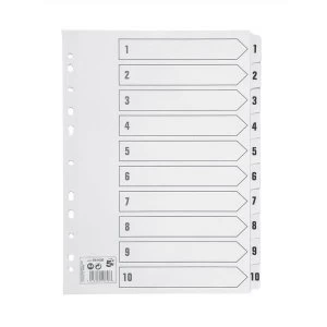 Image of 5 Star Office A4 Index 150gsm Card with Mylar Tabs 1 10 White