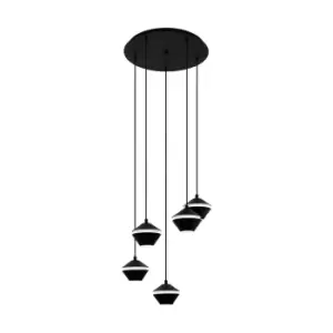 image of Pendant Light 5 Bulb Colour Black Shade White Plastic Bulb GU10 5x5W Included