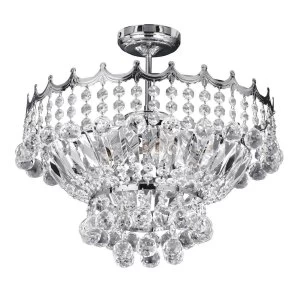 image of 5 Light Ceiling Semi Flush Light Chrome with Crystals, E14