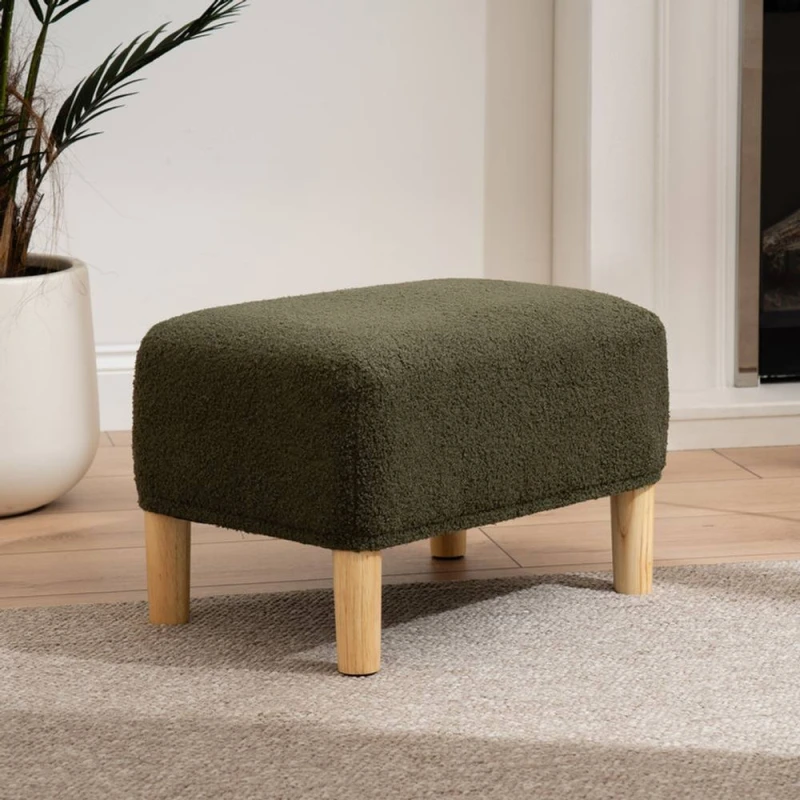 Image of SO'HOME Mid Century Boucle Footstool Green ONE SIZE