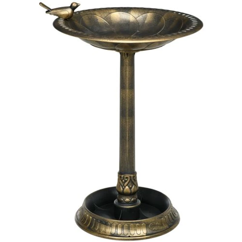 Image of Outsunny 72cm Tall Bird Bath with Bird Decoration for Garden, Bronze Tone Bronze