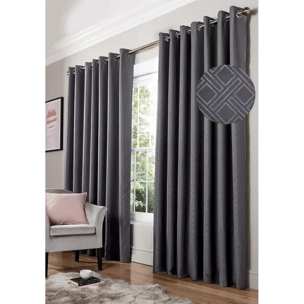 Image of Essential Living Amond Eyelet Ring Top Curtains Charcoal 167cm x 228cm