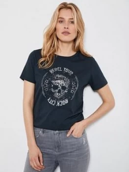 Image of Mint Velvet Embellished Skull Band T-Shirt - Grey