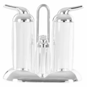 Image of Gozo Condiment Set, Oil & Vinegar Bottles, Salt & Pepper Shakers, Silver Detail