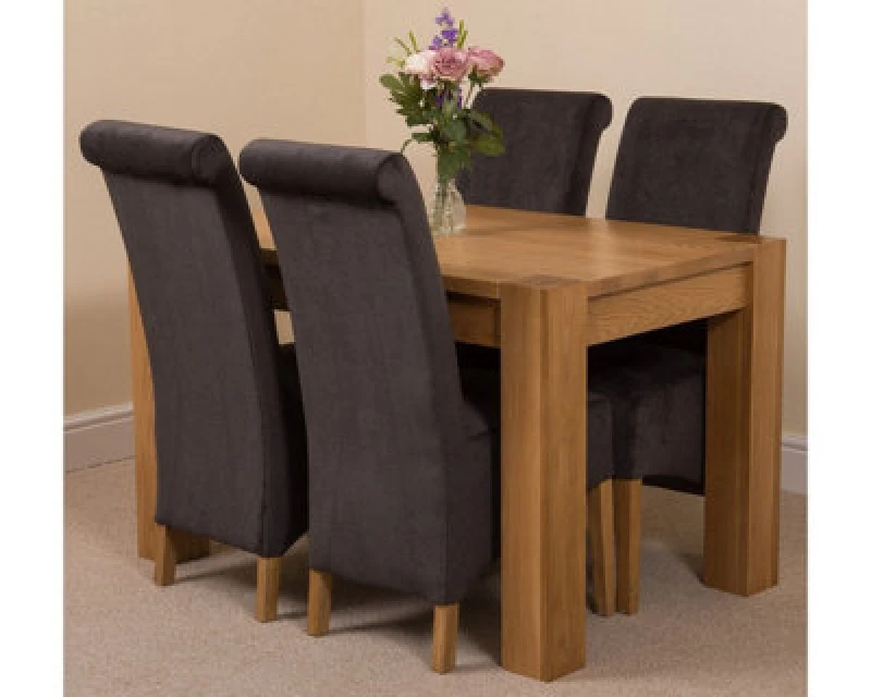 Image of Thats Furniture Kuba 125 x 80cm Chunky Oak Small Dining Table & 4 Montana Fabric Chairs in Black Unisex 125 x 80 cm