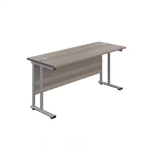 image of 1400 X 800 Twin Upright Rectangular Desk Grey Oak-Silver