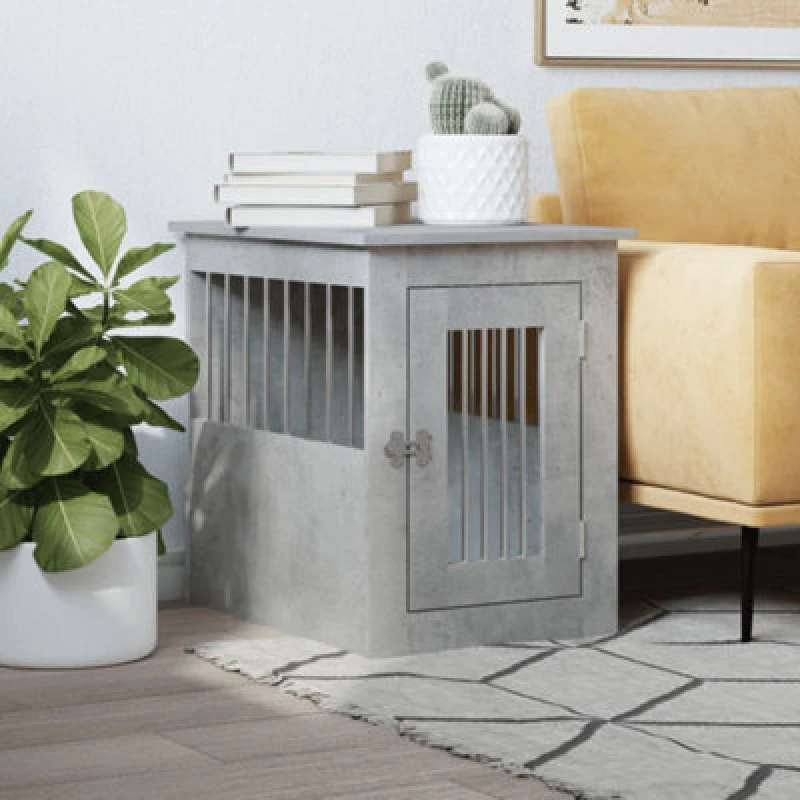 Image of Vidaxl Dog Crate Furniture Concrete Grey 45X62X59cm Engineered Wood