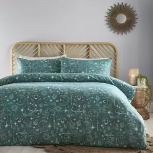 image of Charlotte Thomas Celestial Green Duvet Cover Set Sun, Moon and Stars Bedding Dark Green Bed Lining with Pillowcases King - Green