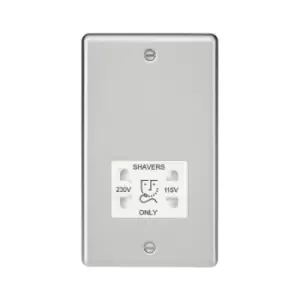 image of Knightsbridge - 115-230V Dual Voltage Shaver Socket with White Insert - Rounded Edge Brushed Chrome