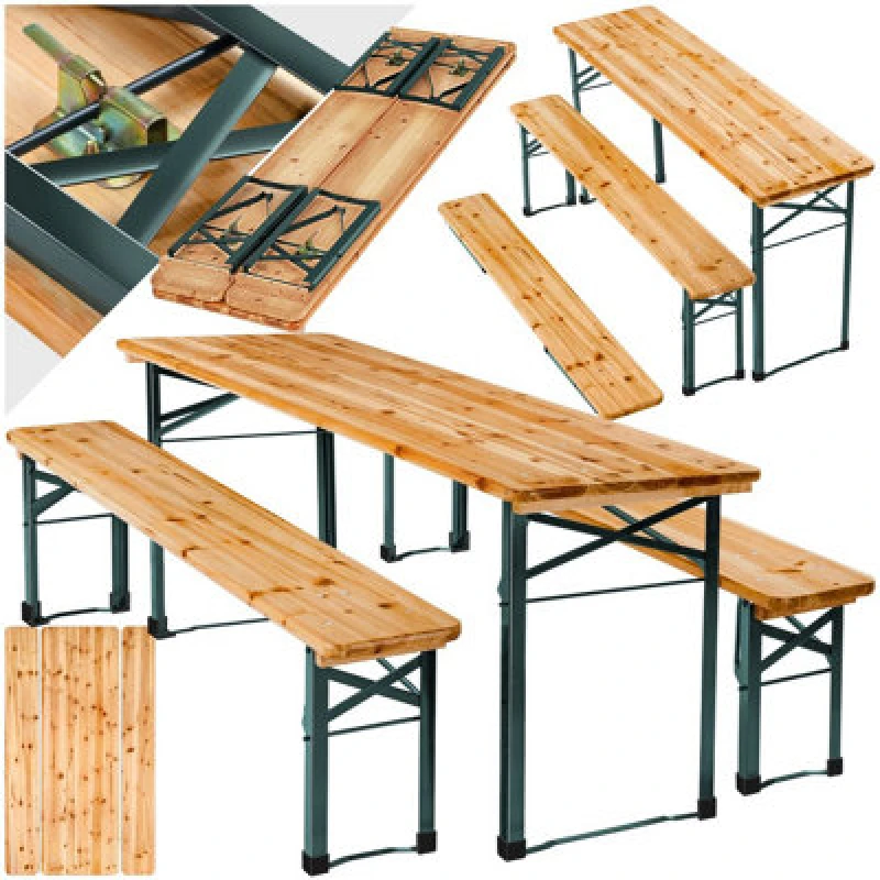 Image of Tectake Picnic Table And Benches Sissi - 3 Piece, Foldable - Brown
