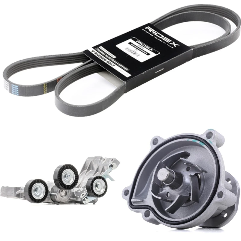 Image of RIDEX 4172P0037 Water Pump + V-Ribbed Belt Kit with water pump Water Pump + V-Ribbed Belt Kit (4172)