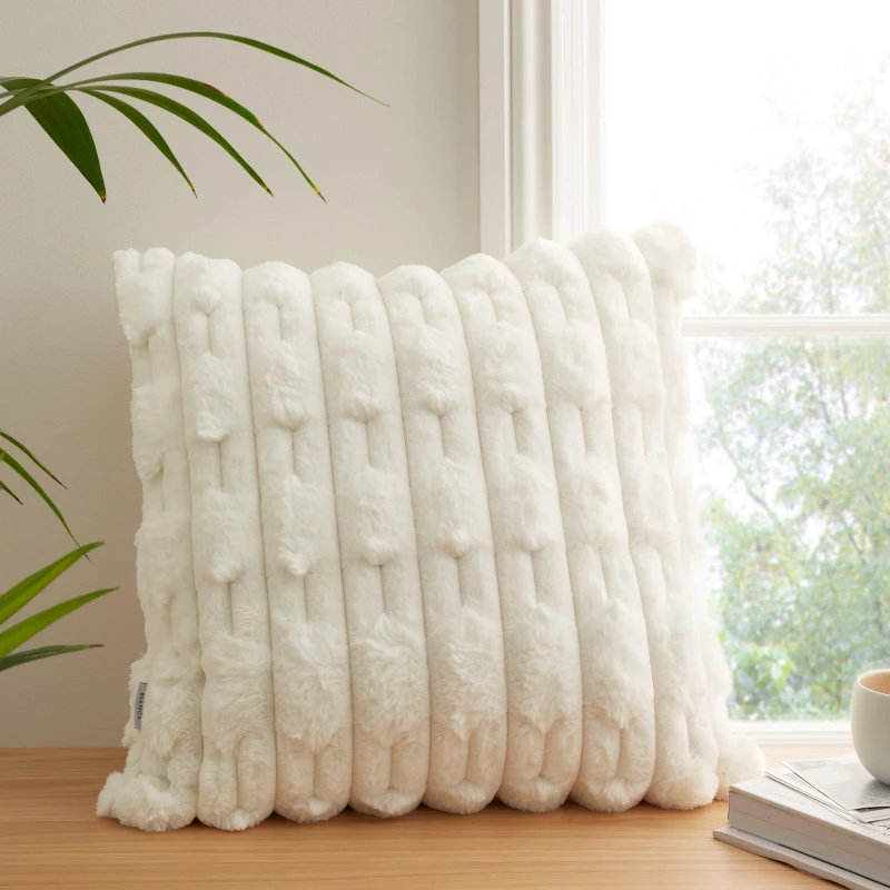 Image of Bianca Carved Faux Fur Filled Cushion 50cm x 50cm Cream