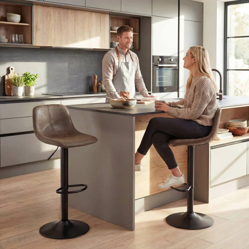 Image of HOMCOM Bar Stools Set of 2, Modern Swivel Barstools for Dining Room in Brown Brown Unisex