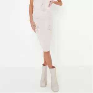 image of Missguided Petite Lace Up Knit Midi Skirt - Neutral