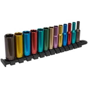 Image of Sealey 13 Piece 1/4" Drive Multi Colour Deep Hexagon Socket Set 1/4"