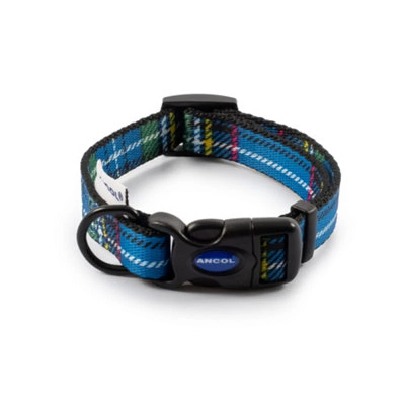 Image of Ancol Red Tartan Print Comfortable Nylon Adjustable 45-70cm Dog Collar Blue