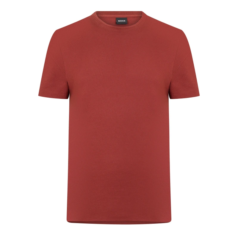Image of Boss Mens Tiburt Bubble Structure Cotton Short Sleeve T-Shirt Open Brown male Small