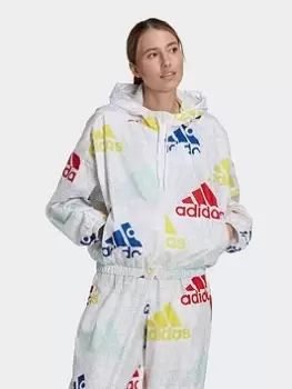 Image of adidas Essentials Multi-colored Logo Loose Fit Windbreaker, Dark Grey Size M Women