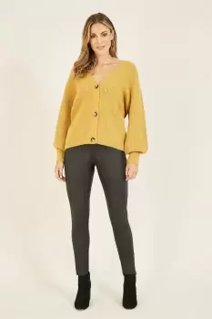 image of Button Knitted 'Nieve' Cardigan in Mustard