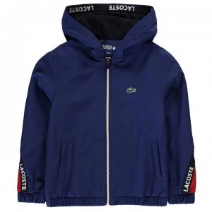 Lacoste Tape Sleeve Hooded Rain Jacket - Blu/Red/Wht