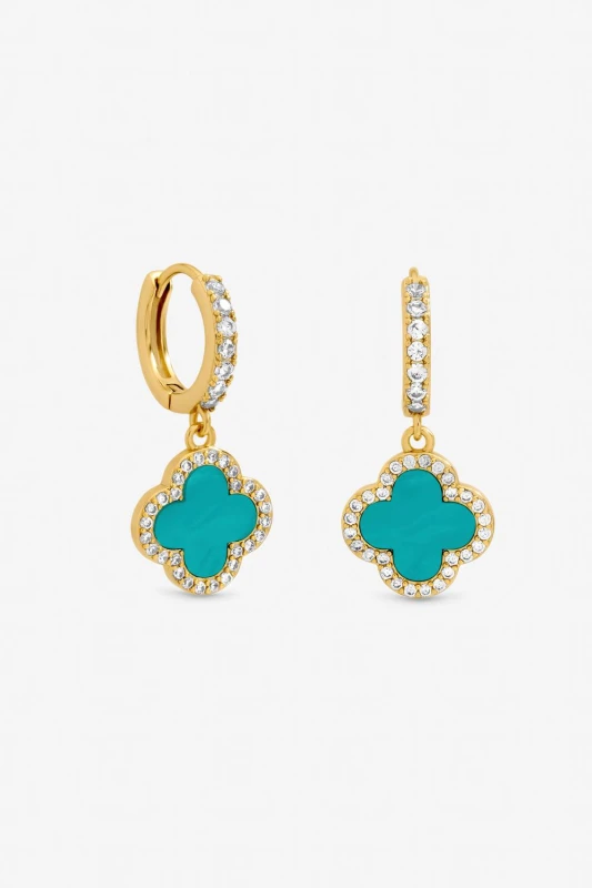 Image of Jon Richard Womens Gold Plated Blue Clover Huggie Earrings Gold Female One Size