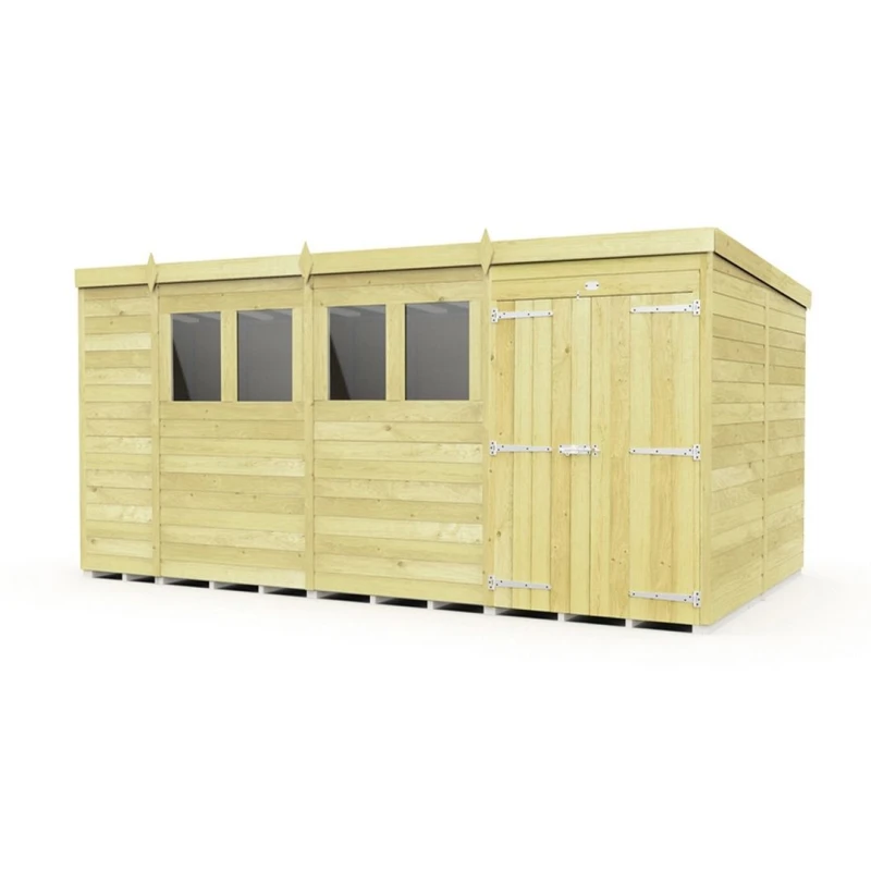 Image of Buttercup Farm 15 x 8 Feet Pent Shed - Double Door W/ Windows - L231 x W454 x H201cm in Brown Brown Unisex