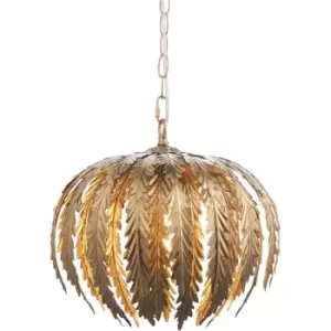Image of Small Ornate Gold Ceiling Pendant Light Fitting - Decorative Layered Leaf Design