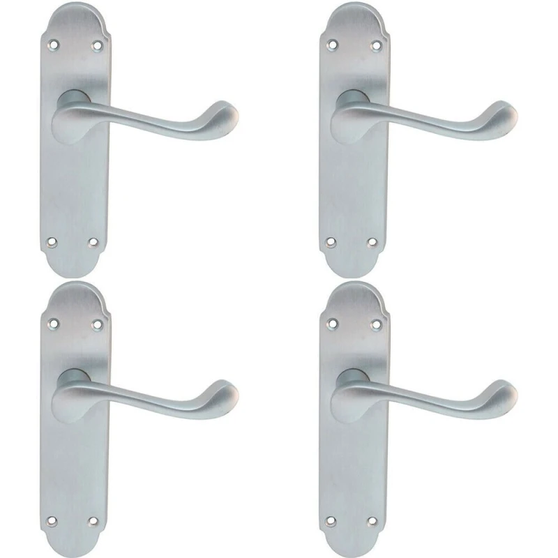 Image of Loops 4x PAIR Victorian Upturned Handle on Latch Backplate 170 x 42mm Satin Chrome Multi