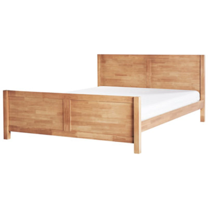 Image of Beliani Bed Wood Champagnat 180 X 200 Cm (Eu Super King) Light Brown