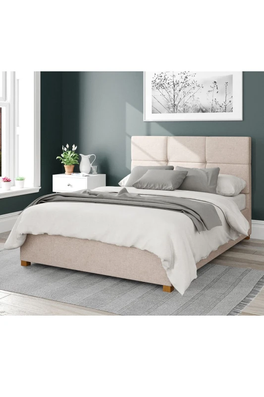 Image of Aspire Aspire Caine Upholstered Ottoman Storage Bed, Saxon Twill Fabric in Natural Size: Double Natural Double Unisex 5057632188601