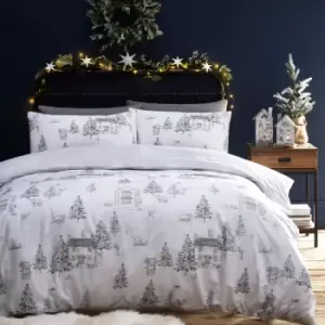 Image of Furn. Midwinter Toile King Duvet Cover Set Cotton Polyester Snow