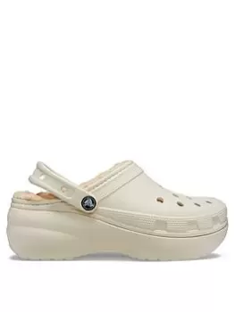 image of Crocs Classic Platform Lined - Bone, Beige, Size 5, Women